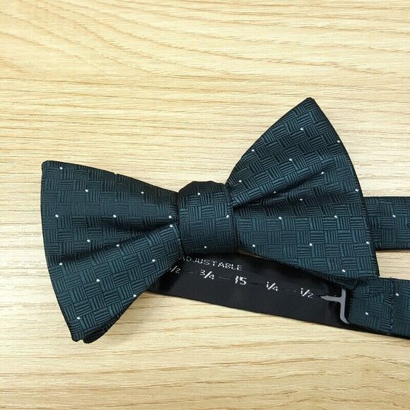 ALFANI Mens Bow Tie Hunter Green Basketweave Stripe Square Adjustable - Picture 2 of 3